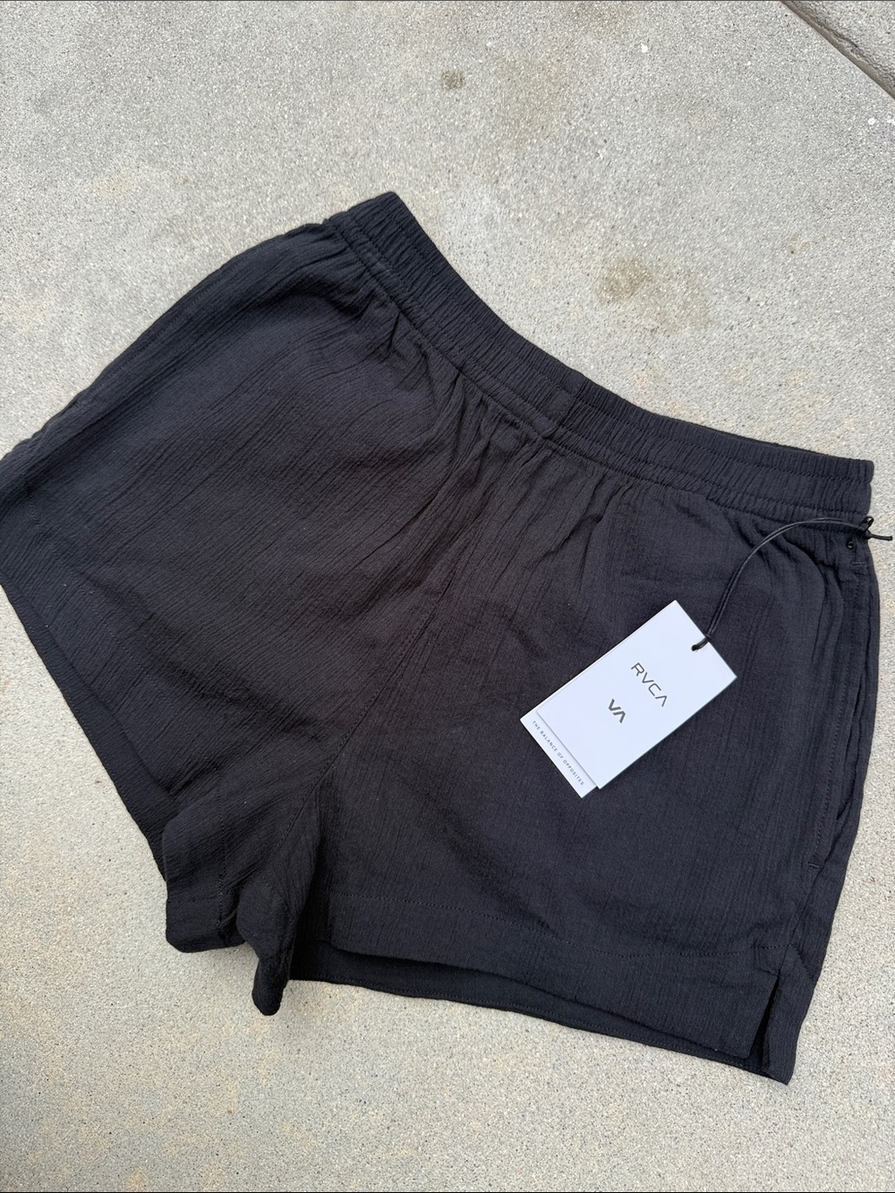 RVCA Women's Black Elastic Drawstring Athletic Shorts